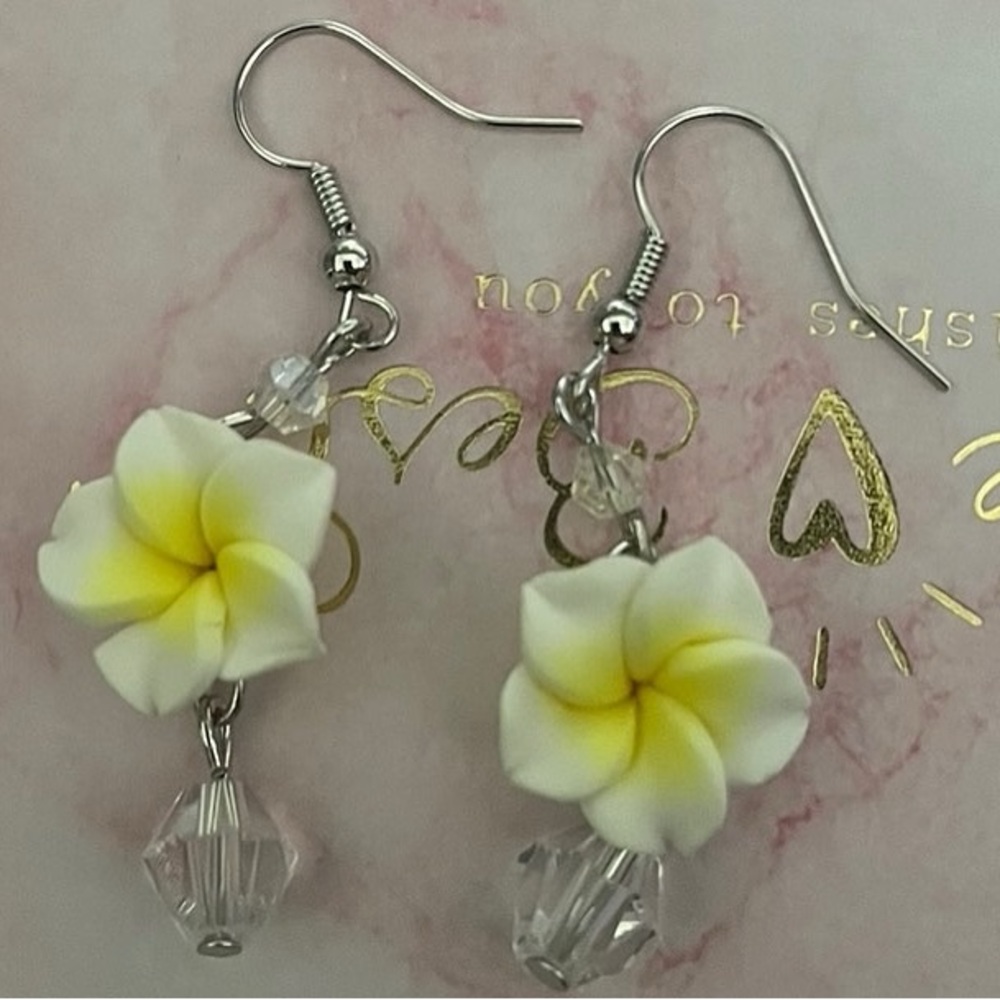 Tropical Yellow and Silver Earrings with Floral Design